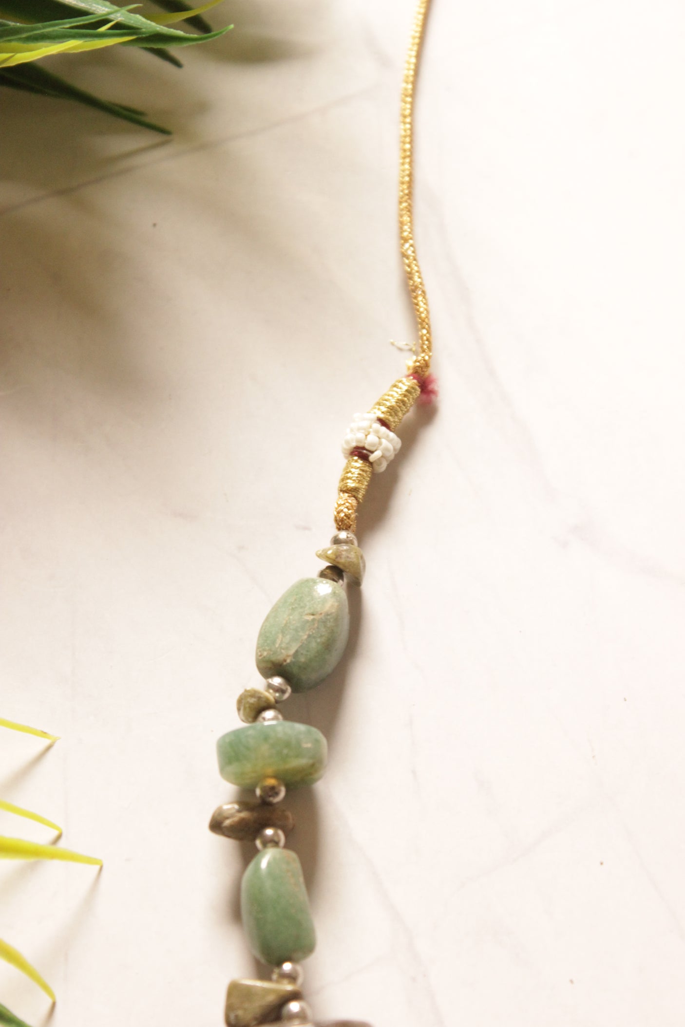 Sea Green Raw Cut Natural Stones Necklace with Adjustable Length