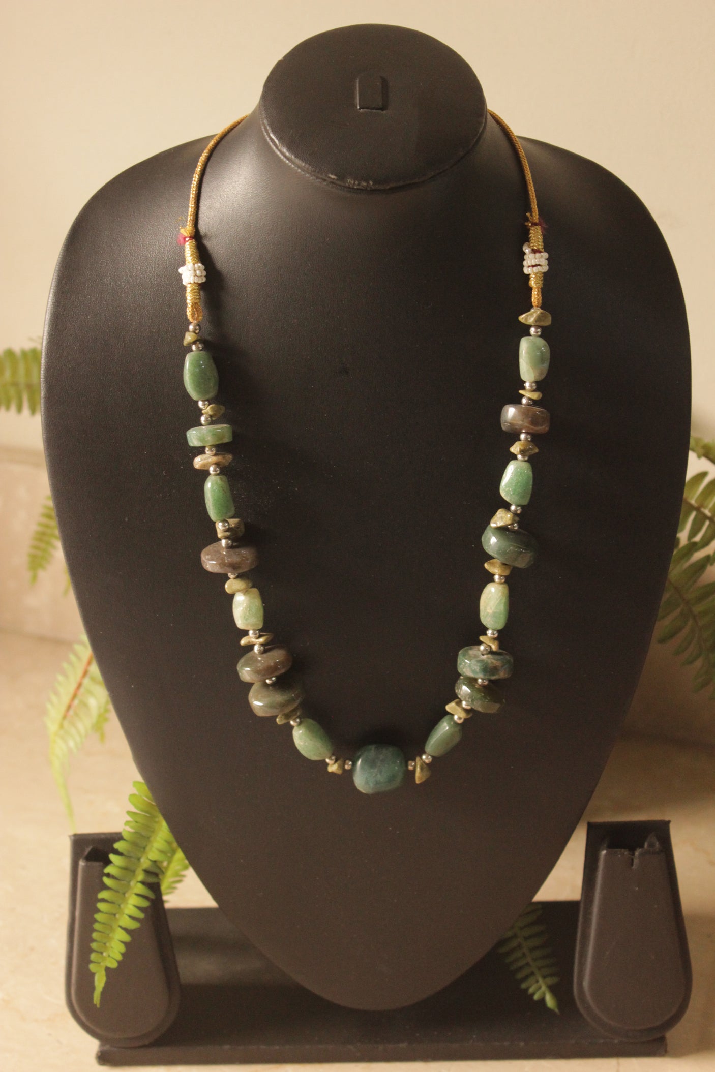 Sea Green Raw Cut Natural Stones Necklace with Adjustable Length