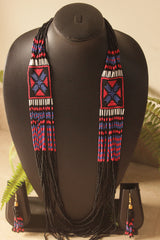 Black Multi-Layer Beads Hand Beaded Long Necklace Set