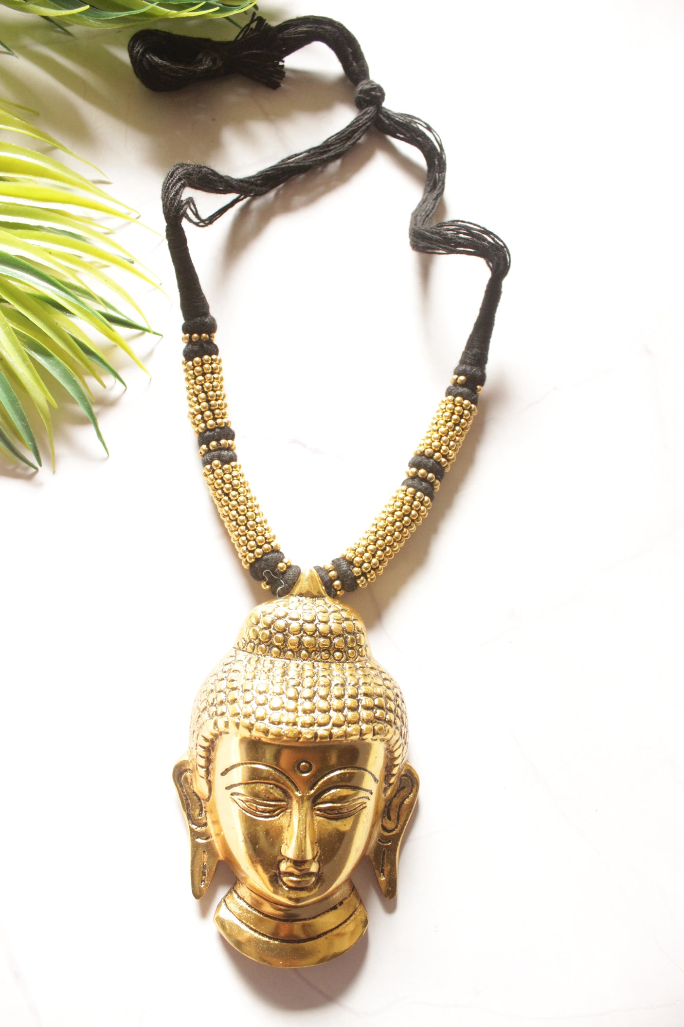 Statement Buddha Pendant Gold Finish Adjustable Thread Closure Necklace