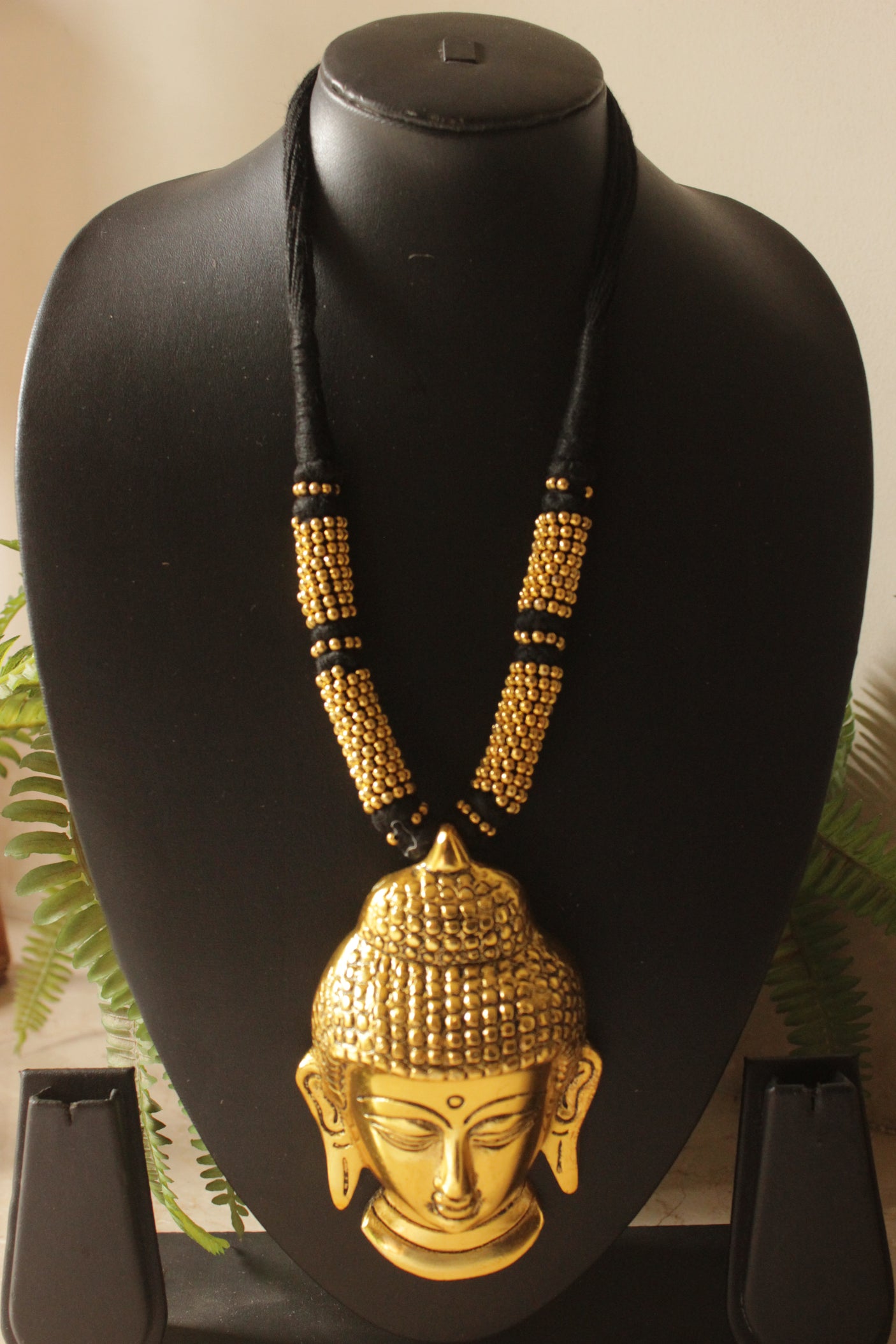 Statement Buddha Pendant Gold Finish Adjustable Thread Closure Necklace