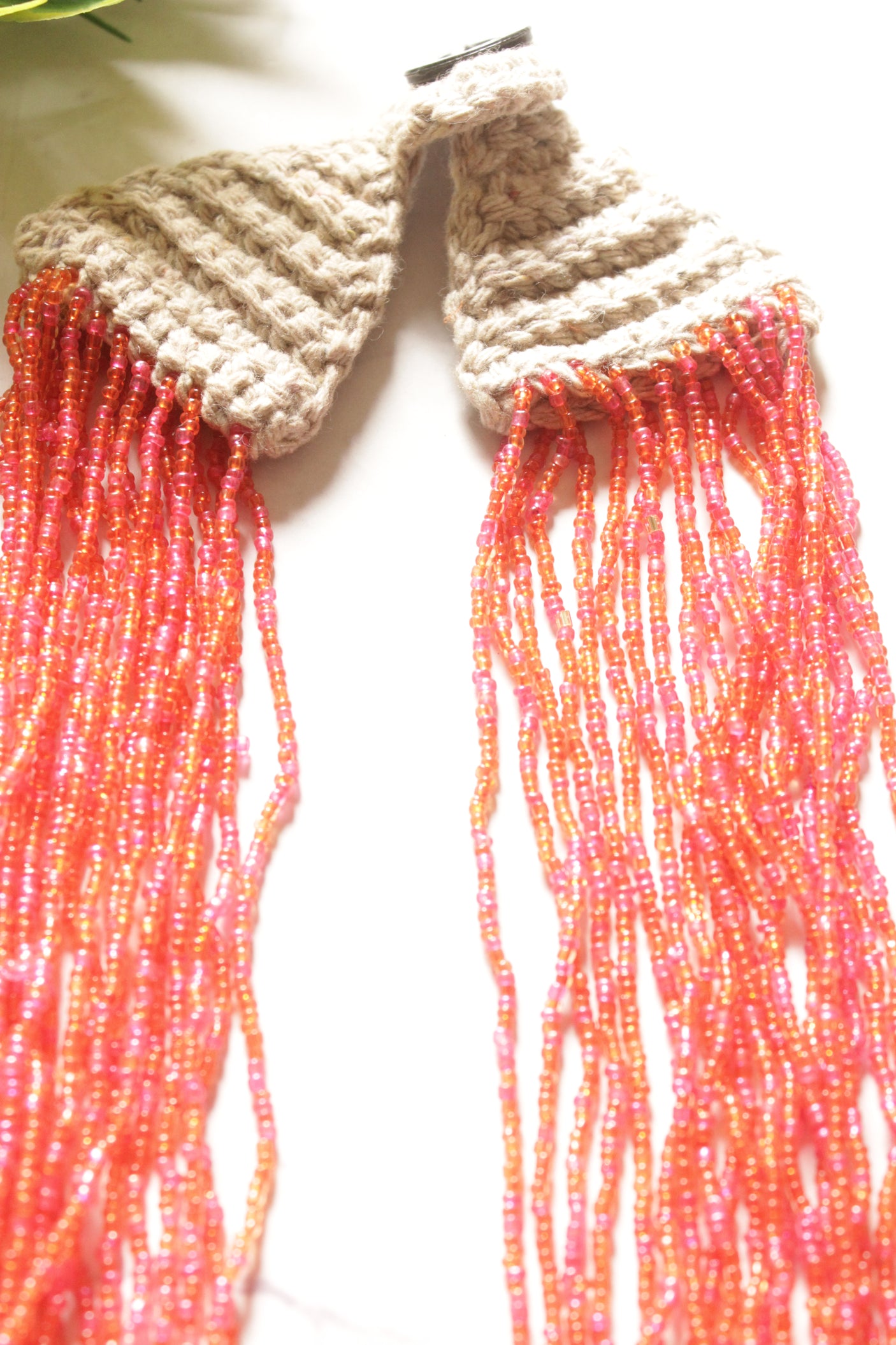 Pink and Orange Glass Beads Hand Beaded Multi-Layer Necklace Set