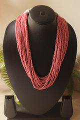 Earthy Pink Beads Hand Beaded Multi-Layer Necklace Set
