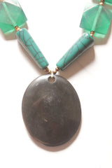Green Resin Beads and Metal Necklace