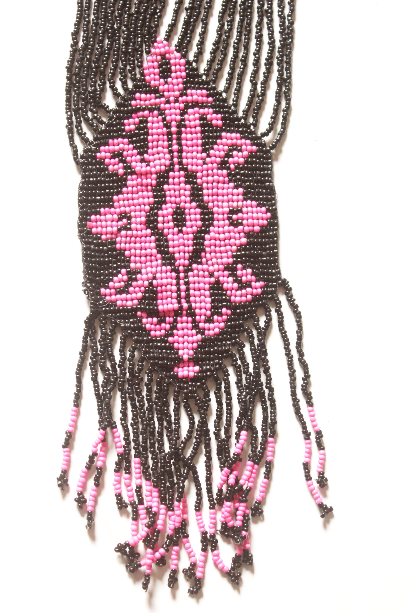 Black and Pink Multi-Layer Hand Beaded Long Necklace Set
