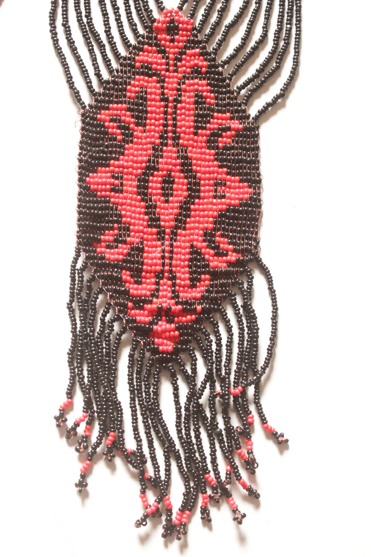 Black and Red Multi-Layer Hand Beaded Long Necklace Set