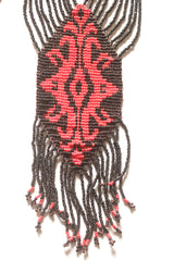 Black and Red Multi-Layer Hand Beaded Long Necklace Set