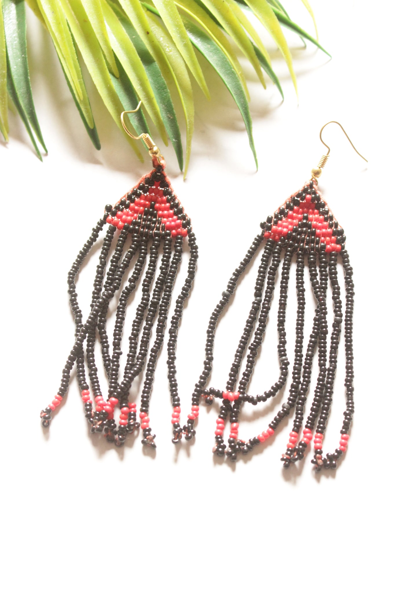 Black and Red Multi-Layer Hand Beaded Long Necklace Set