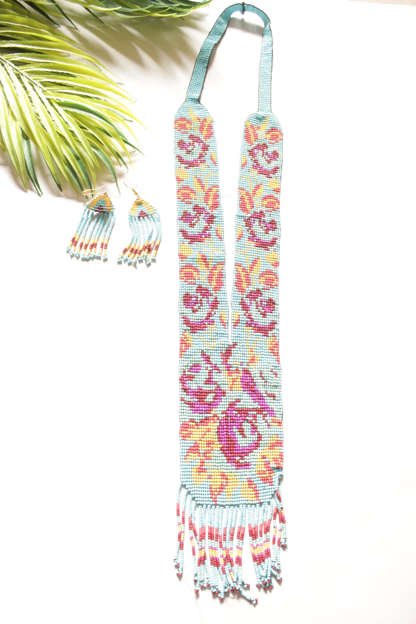 Blue Earthy Multi-Layer Hand Beaded Long Necklace Set