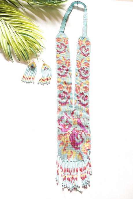 Blue Earthy Multi-Layer Hand Beaded Long Necklace Set
