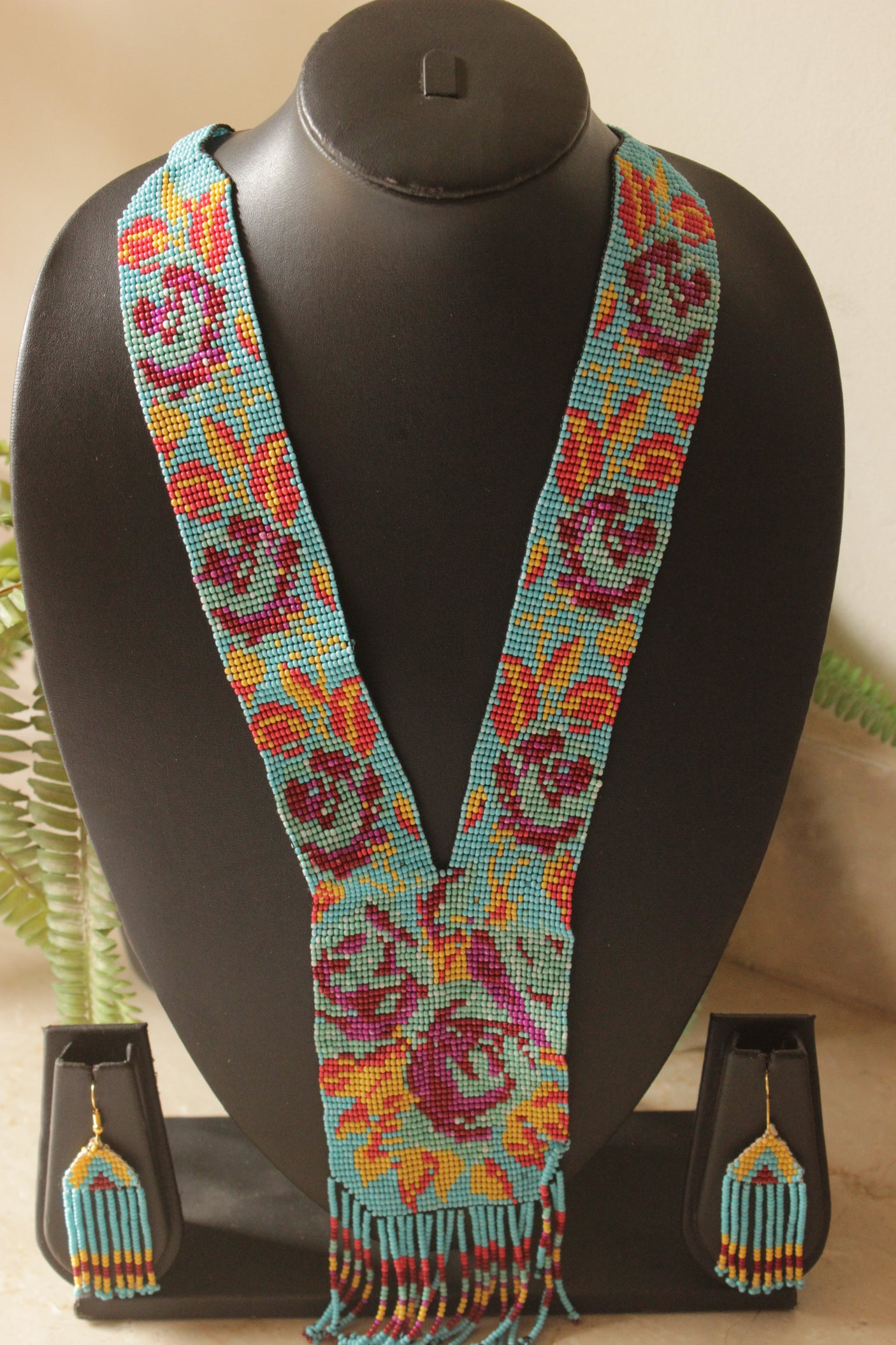 Blue Earthy Multi-Layer Hand Beaded Long Necklace Set