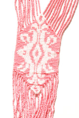 Subtle Red and Ivory Multi-Layer Hand Beaded Long Necklace Set