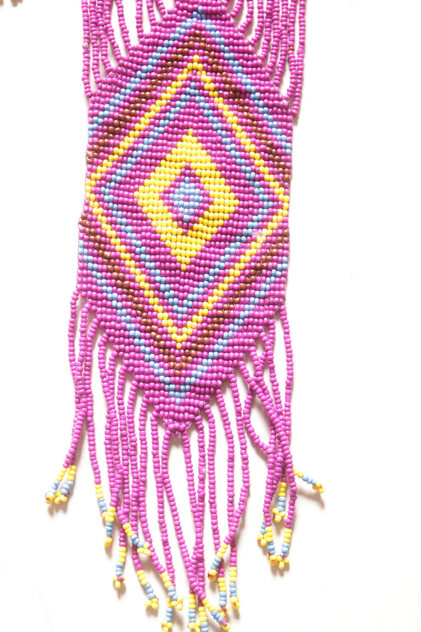 Purple and Yellow Hand Beaded Long Necklace Set
