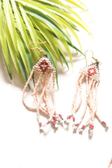 Earthy Beige Hand Beaded Long Necklace Set