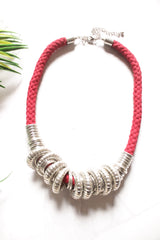 Metal Charms and Hand Braided Cotton Threads Handmade Necklace