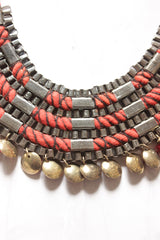 Grey Metal Charms and Braided Cotton Threads Handmade Necklace