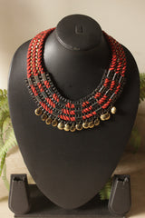 Grey Metal Charms and Braided Cotton Threads Handmade Necklace