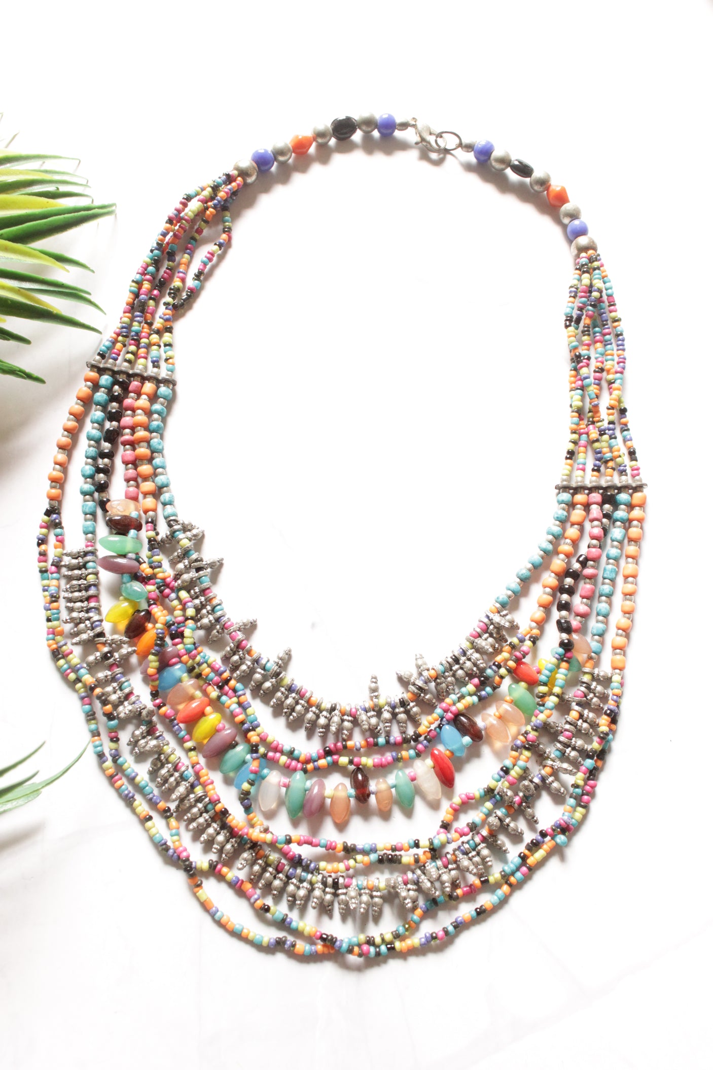 Multi-Layer Beads and Metal Charms Handmade Boho Necklace