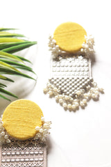Yellow Fabric and Metal Earrings