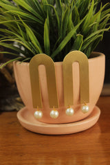 Pearl Gemstone Gold Finish Horse Shoe Brass Earrings