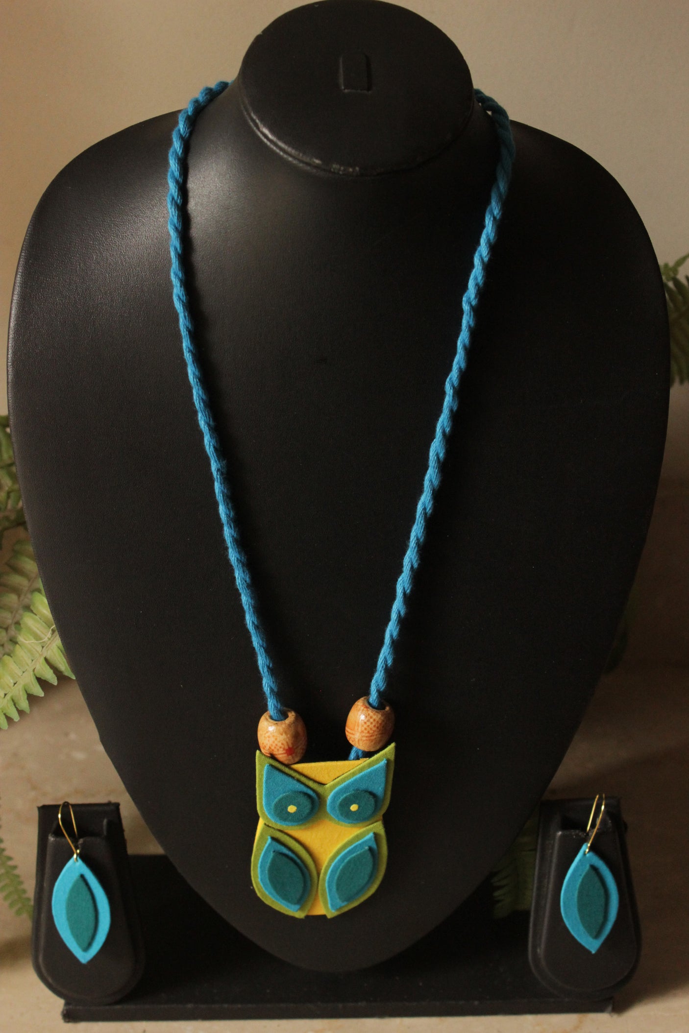 Owl Pendant Handmade Fabric Necklace Set