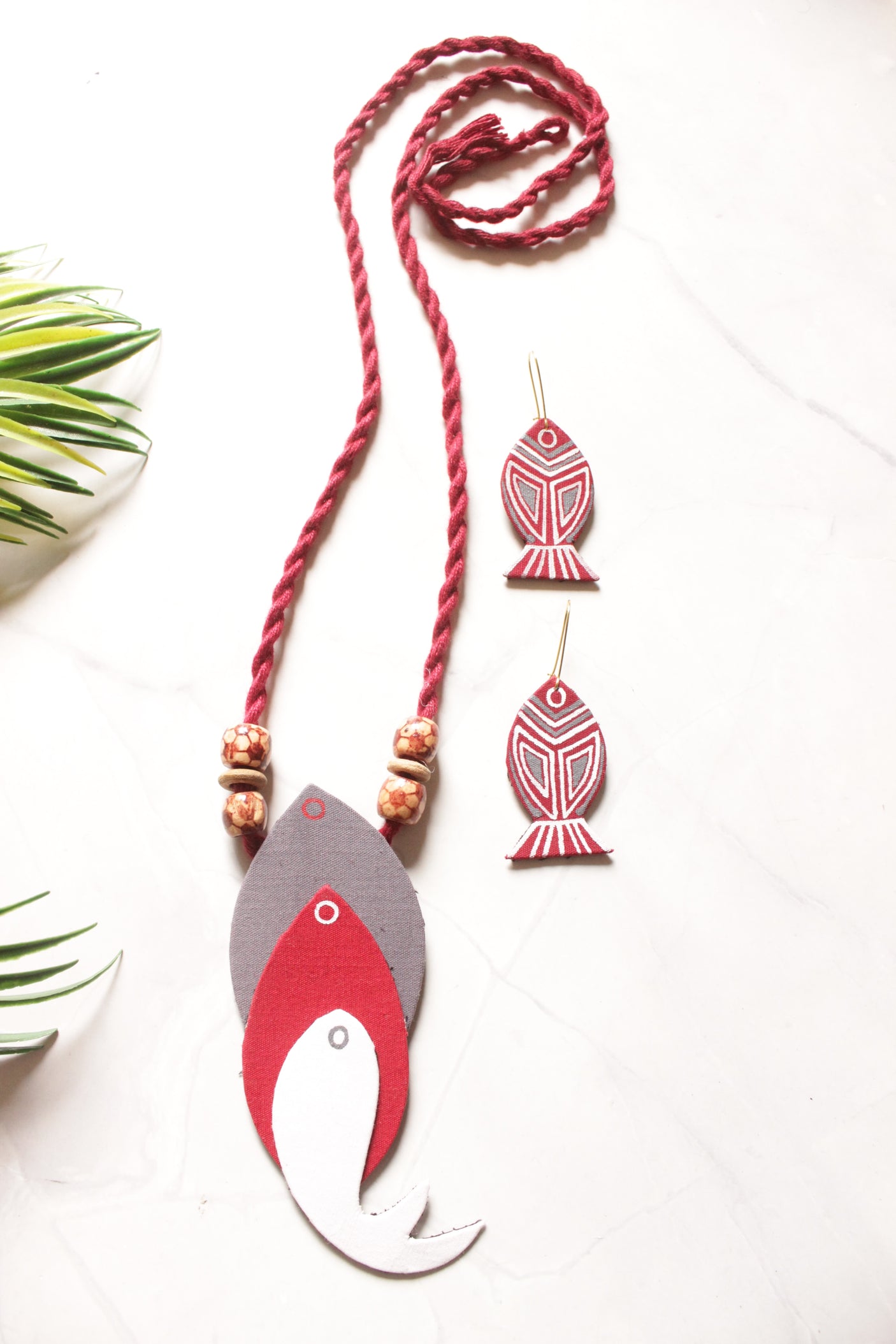 Fish Pendant Handmade Fabric Necklace Set