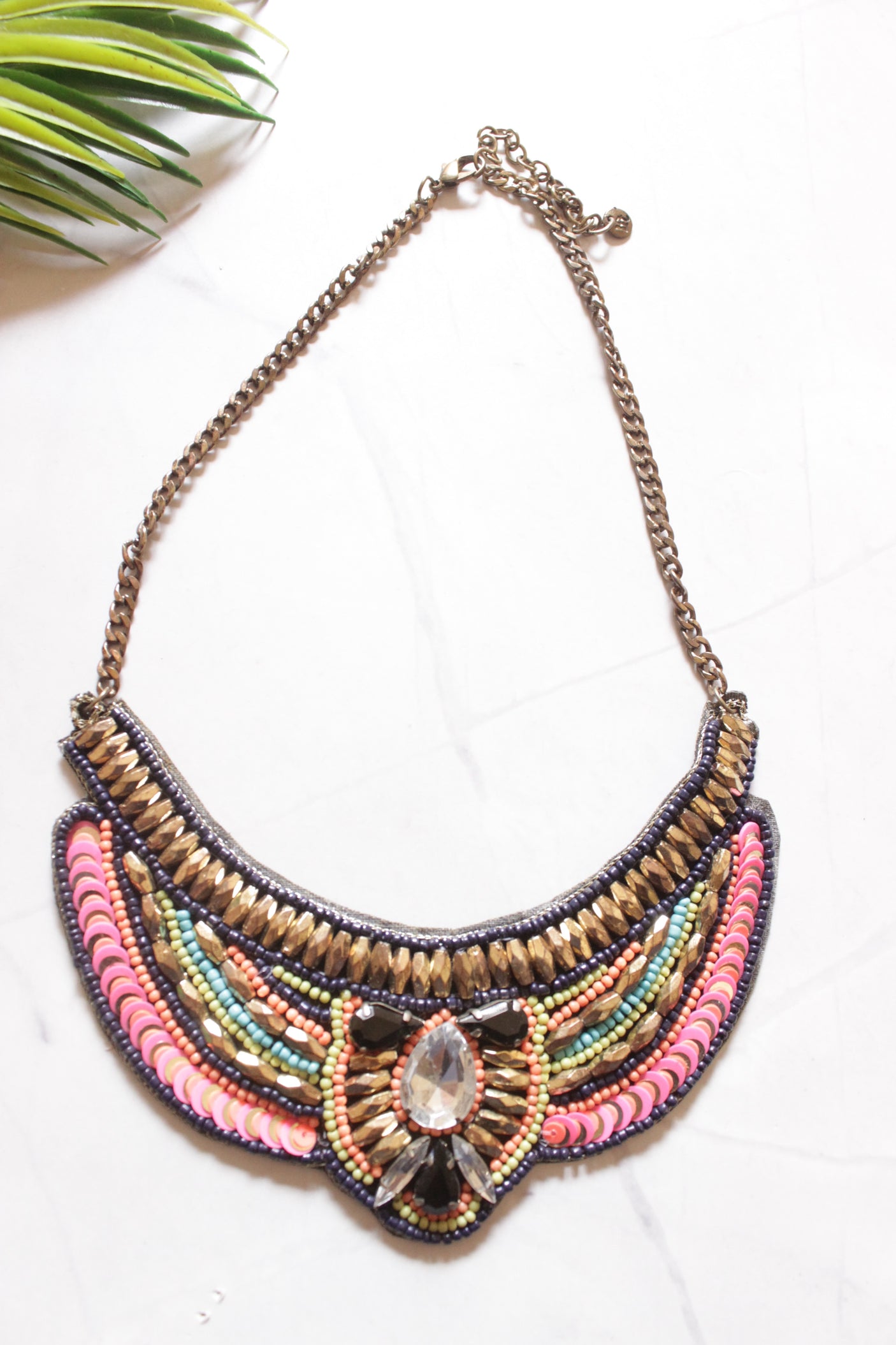 Multi-Color Beads and Metal Charms Boho Necklace