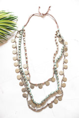 Silver Finish Metal Charms Braided in Fabric Threads Necklace