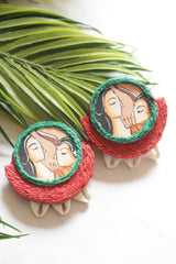 Hand Painted Radha Krishna Boho Fabric Necklace Set