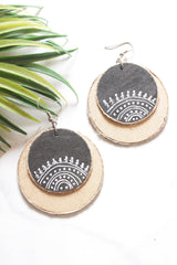 Handpainted Tribal Motifs Jute and Fabric Handmade Earrings