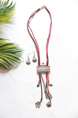 Rope Closure Oxidised Finish Pendant and Charms Necklace Set