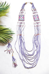 Purple Hand Beaded Long Necklace Set
