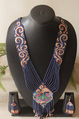 Royal Blue & Multi-Color Hand Beaded Long Necklace Set