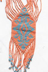 Orange and Blue Hand Beaded Long Necklace Set