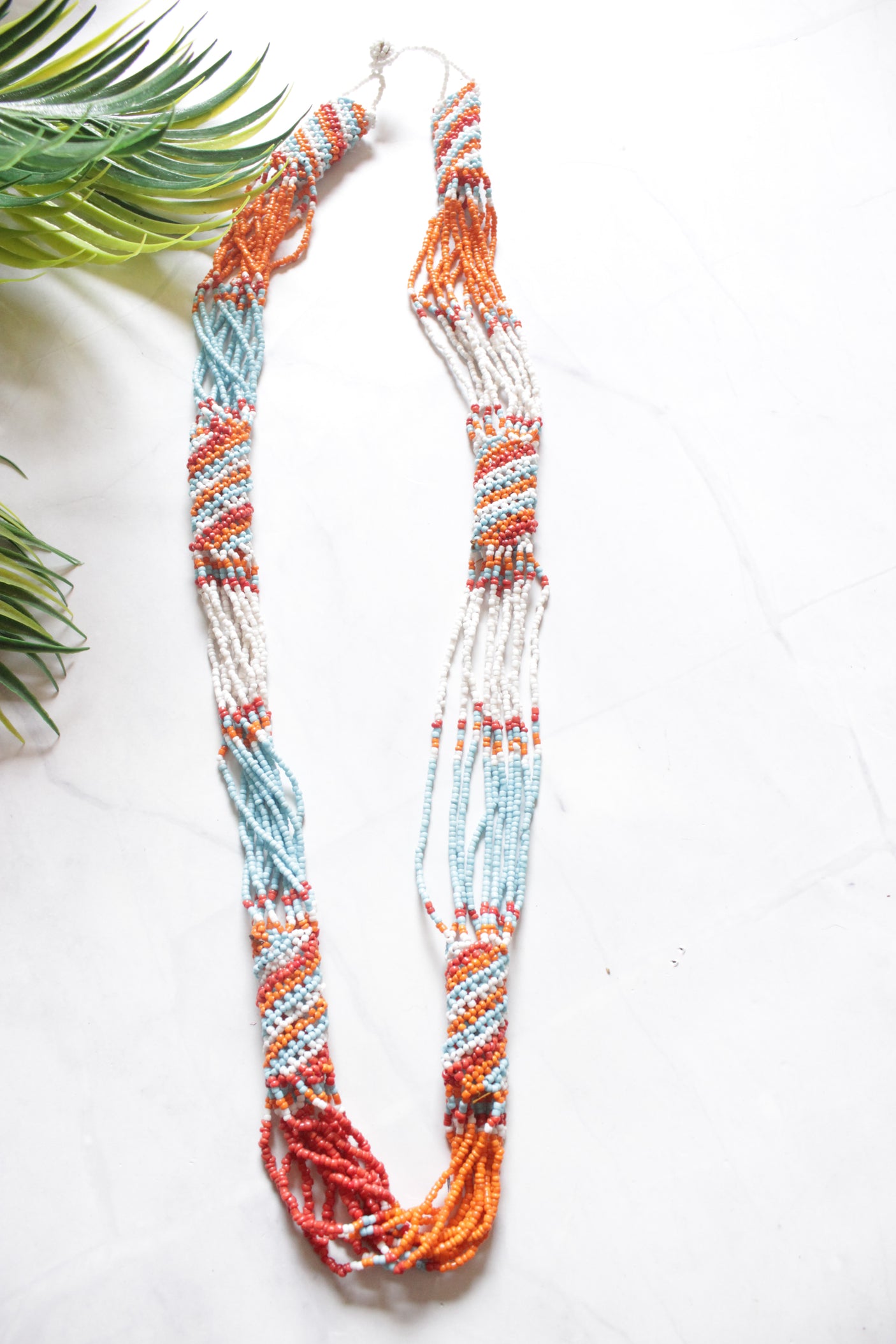 Orange and Blue Twisted Beads Necklace
