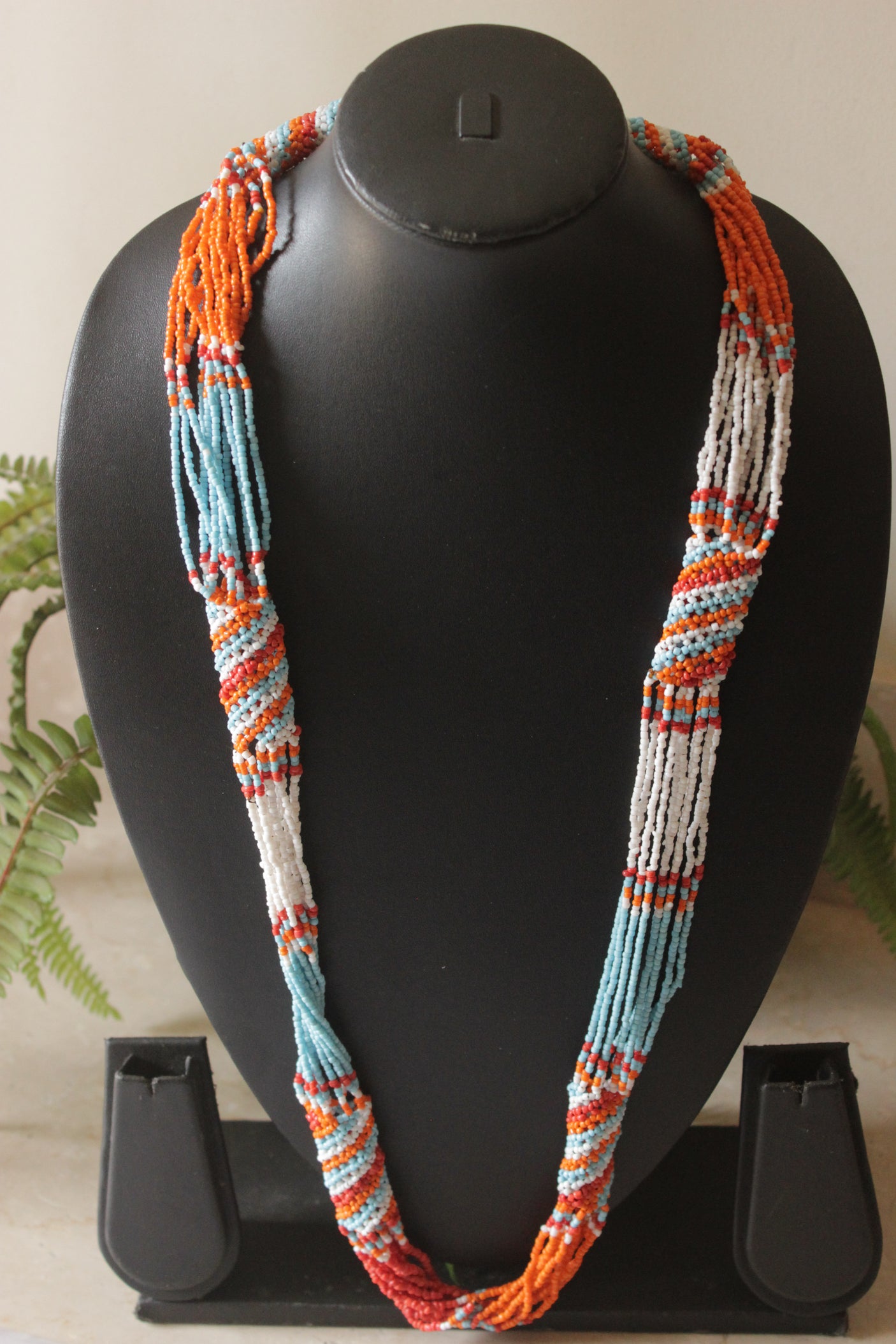 Orange and Blue Twisted Beads Necklace