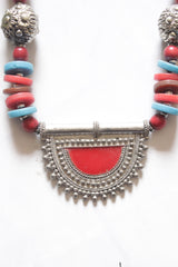 Blue and Red Acrylic Beads Afghani Pendant Necklace
