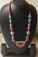 Blue and Red Acrylic Beads Afghani Pendant Necklace