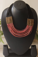 Pink and Black with Gold Multi-Layer Beads Necklace