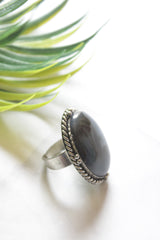 Blue Center Stone Oval Adjustable Size Oxidised Finish Statement Ring