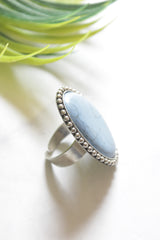 Blue Center Stone Adjustable Size Oxidised Finish Statement Ring