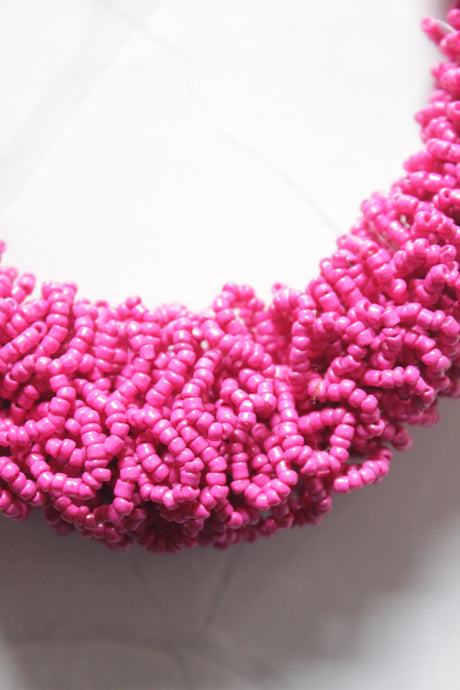 Fuchsia Beads Handmade Beaded Necklace