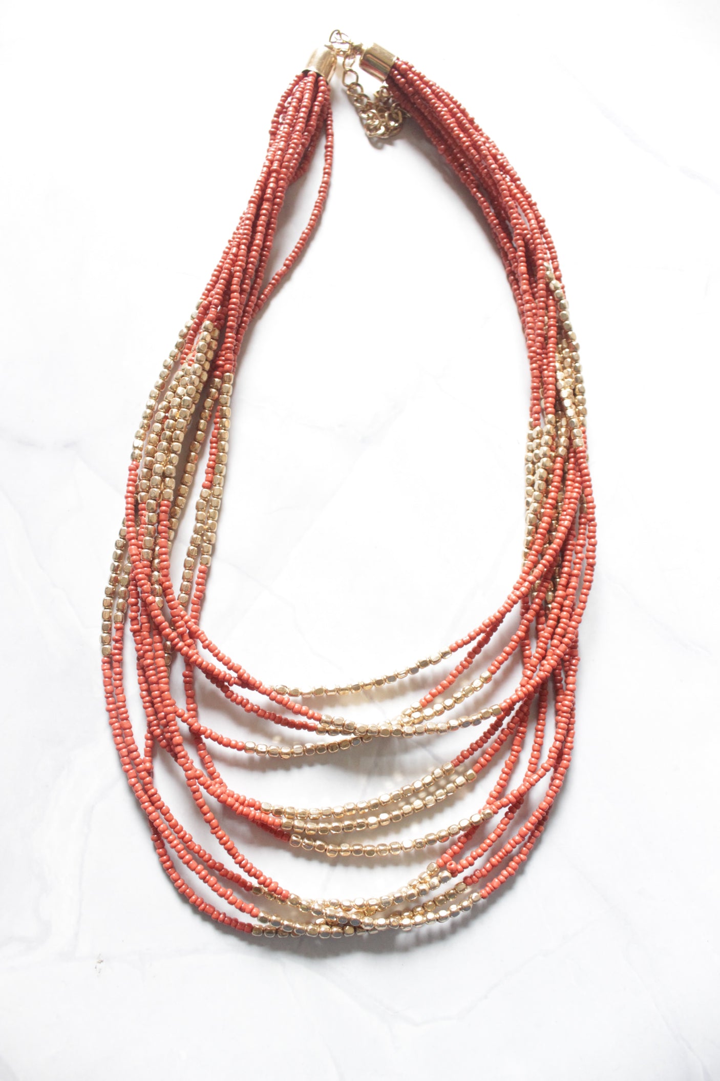 Orange and Gold Beads Multi-Layer Boho Necklace