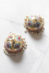 Gold and Multi-Color Hand Painted Meenakari Jhumka Earrings