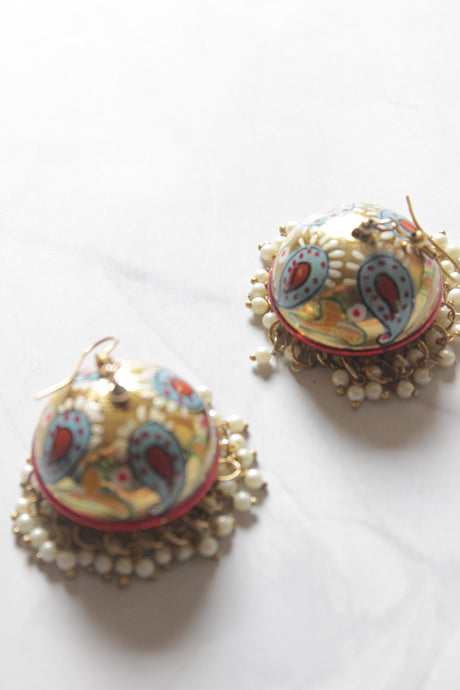 Gold and Multi-Color Hand Painted Meenakari Jhumka Earrings