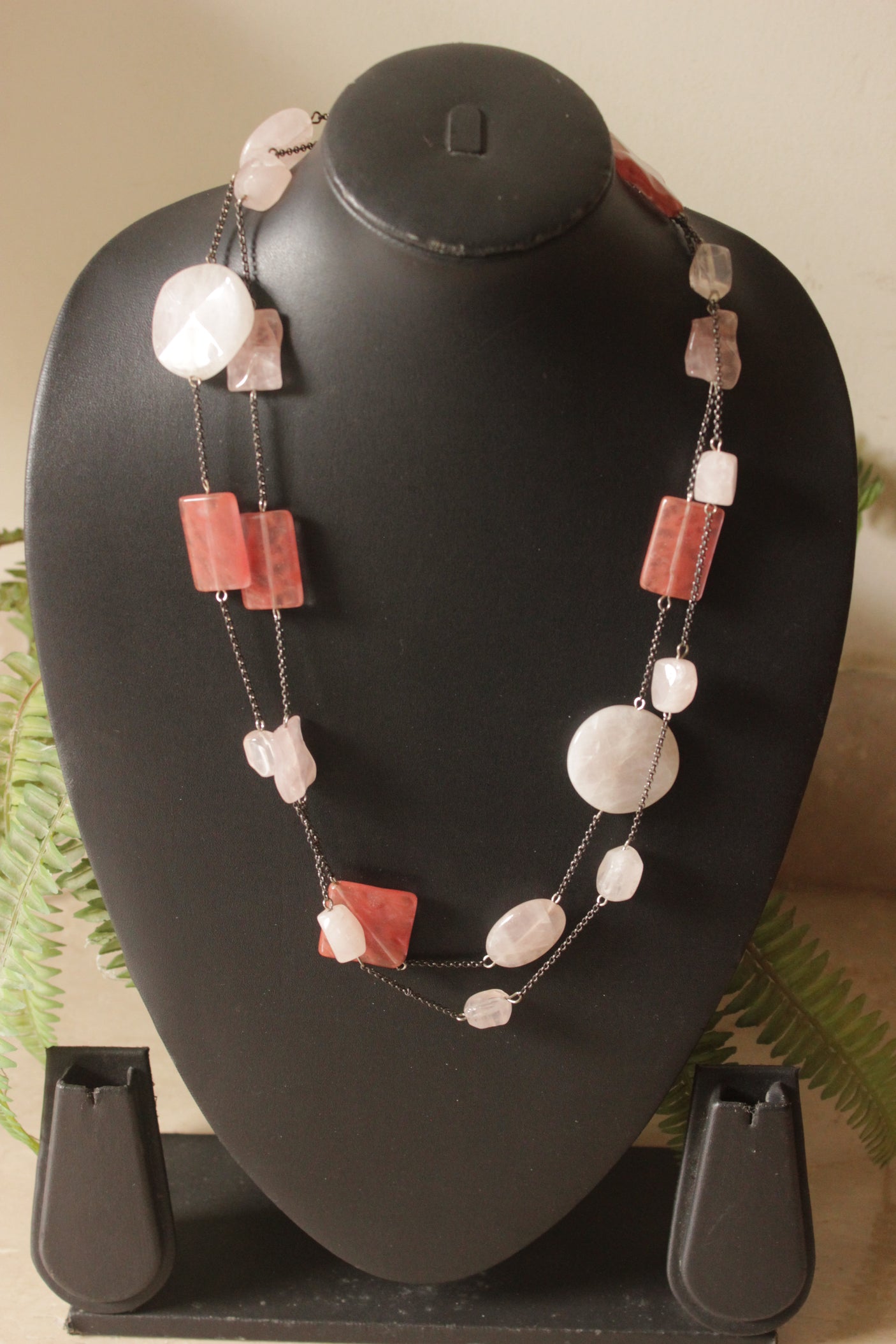 Ivory and Peach Acrylic Beads Chain Necklace