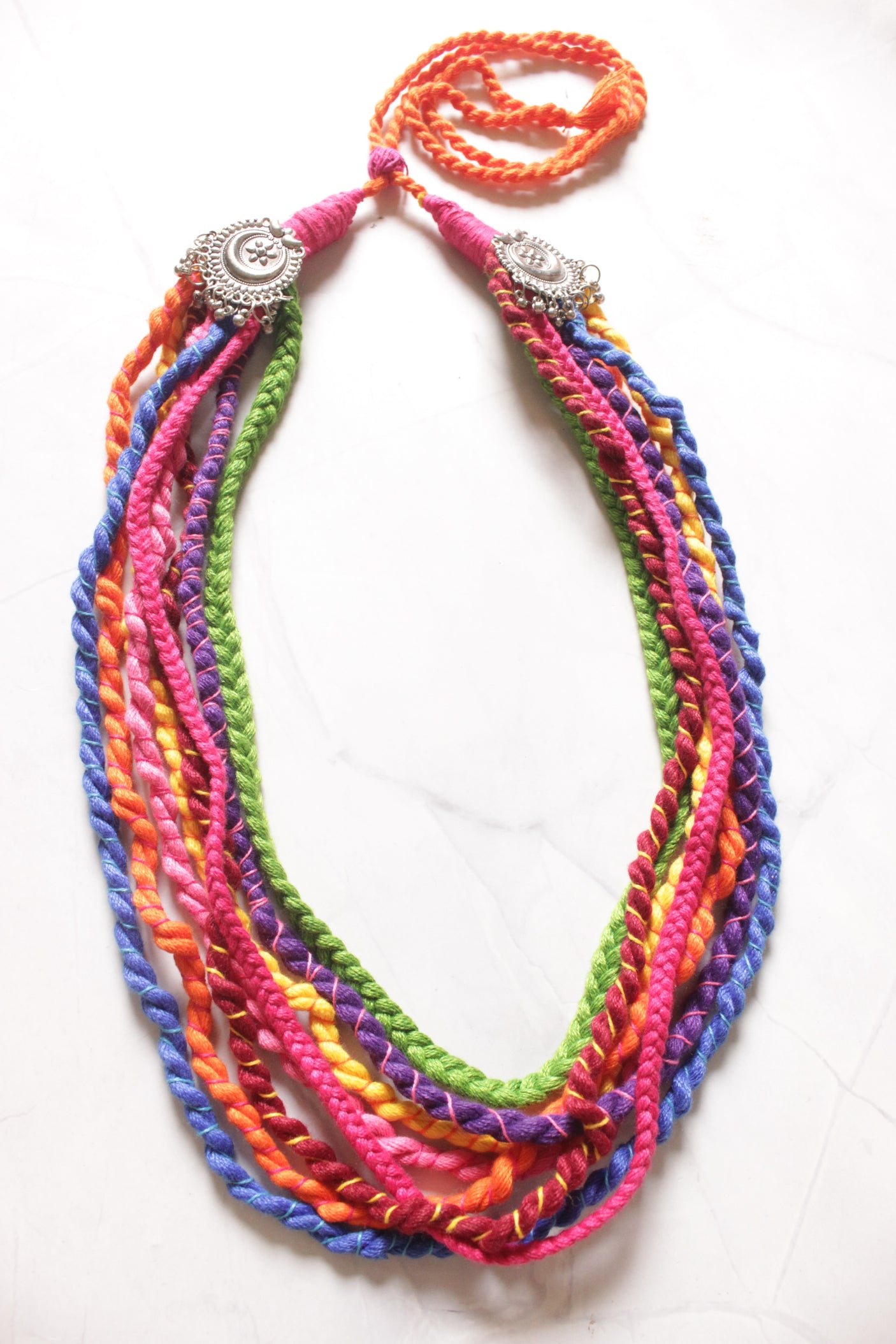 Braided Fabric Threads Vibrant Multi-Layer Handmade Necklace