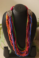 Braided Fabric Threads Vibrant Multi-Layer Handmade Necklace