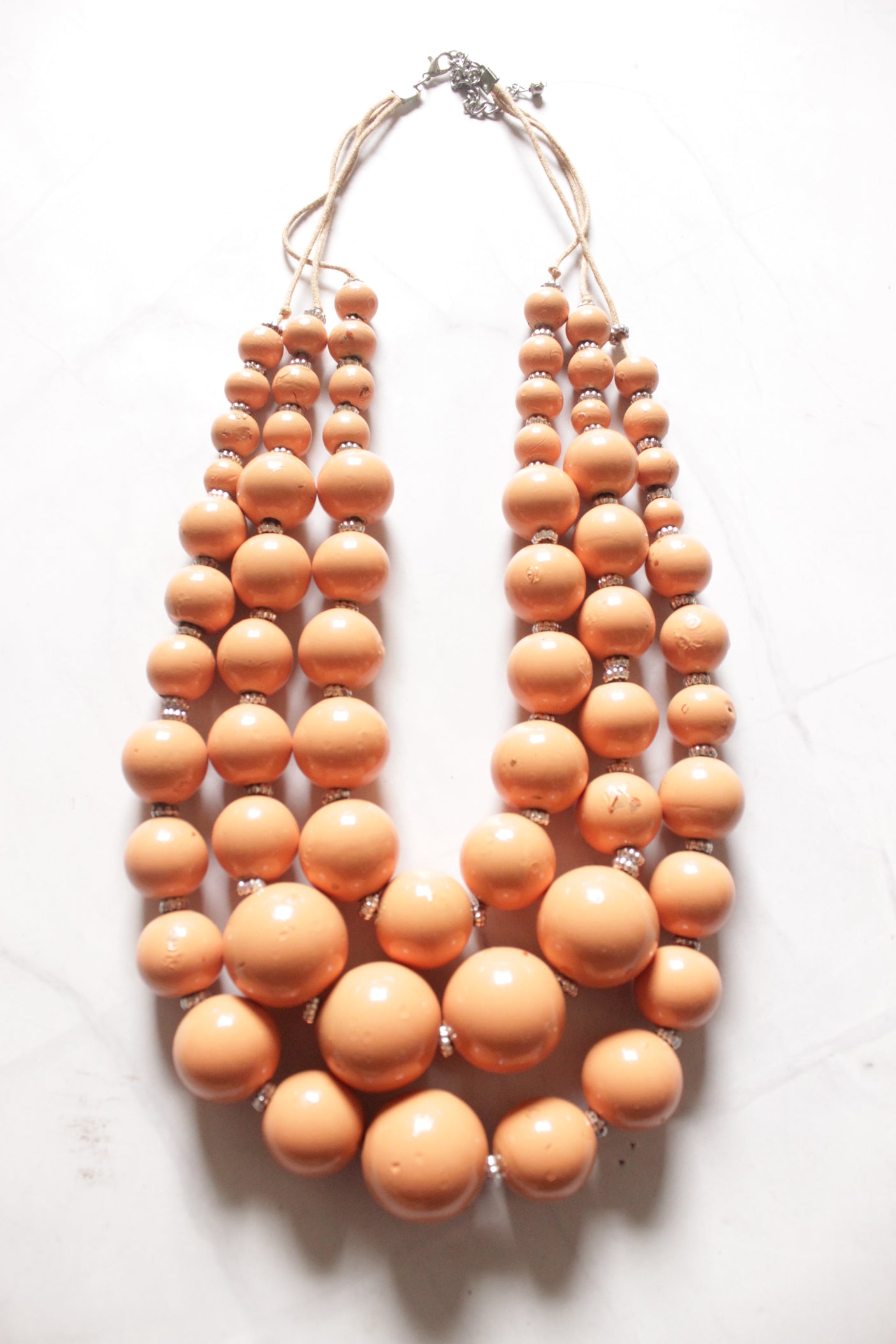 Peach Wooden Beads 3 Layer Necklace