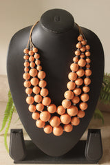 Peach Wooden Beads 3 Layer Necklace
